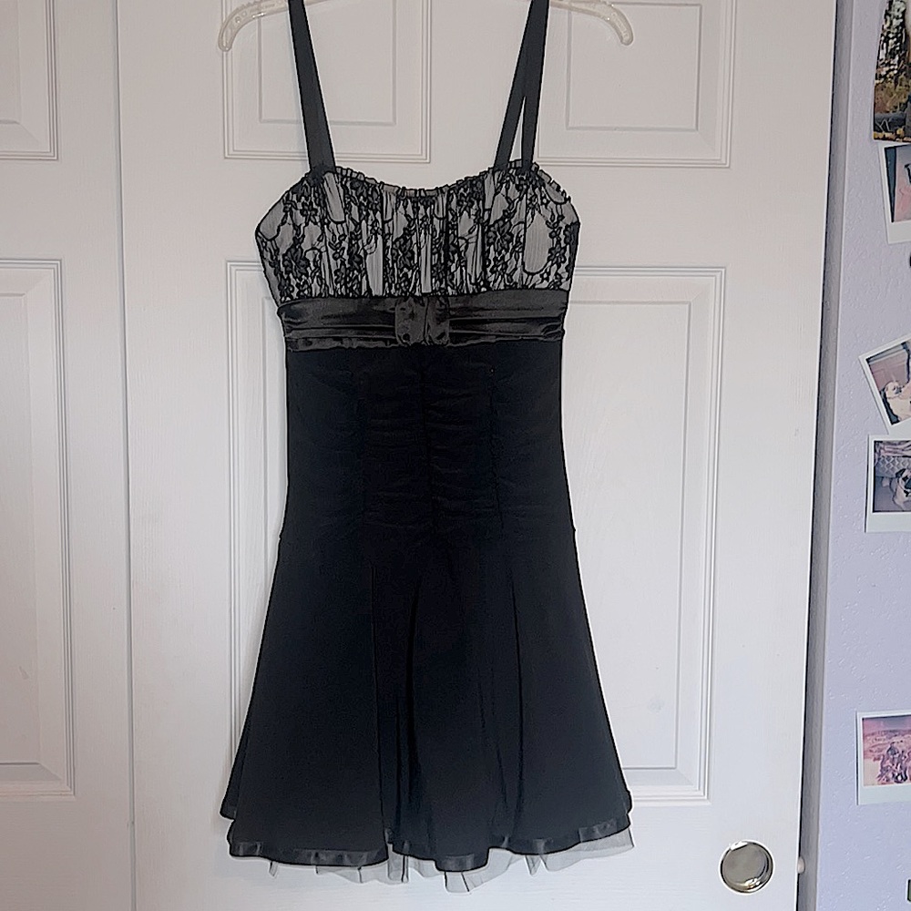 Alt style homecoming mini dress with rushing, lace, and satin